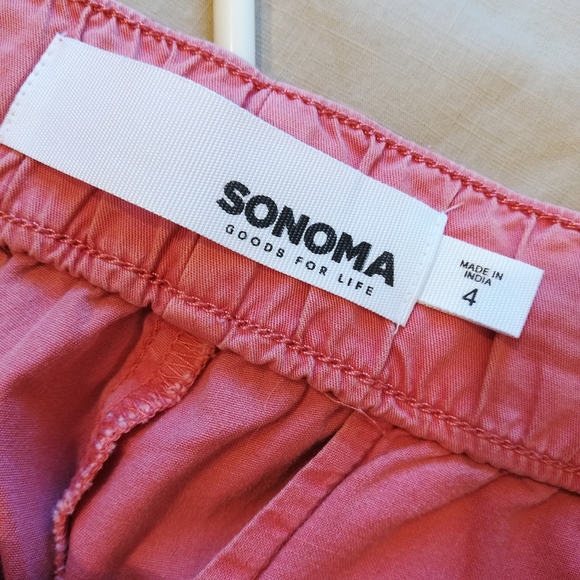 SOLD Sonoma Coral Drawstring Waist Roll Tab Legs Capri Pants Size 4 - Picture 10 of 12